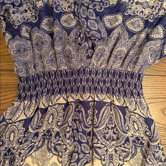 Misa Los Angeles High/Low Bohemian Maxi Dress with Blue and Cream Patterns - Picture 7 of 13